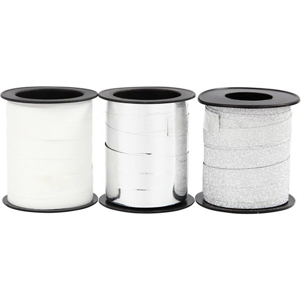 Lahjanauha - hopea - hopea glitter - valkoinen - 3 x 15 m