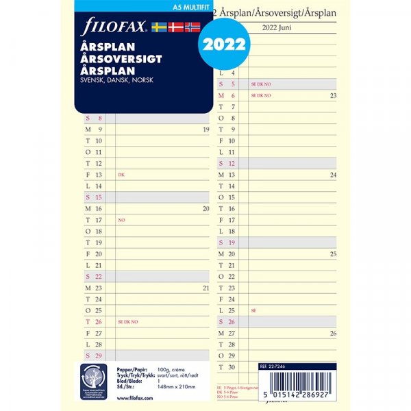 Jrjestelmkalenterin tytt A5 2022 - vuosisuunnitelma