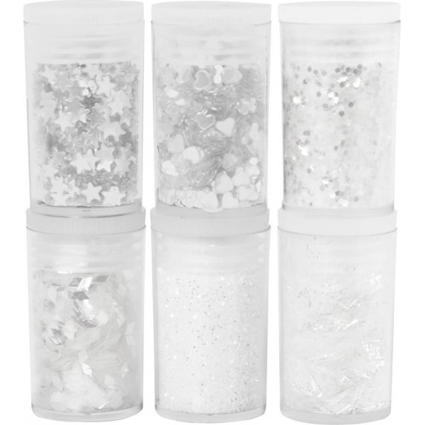 Glitteri ja paljetteja - valkoinen - 6 x 5 g