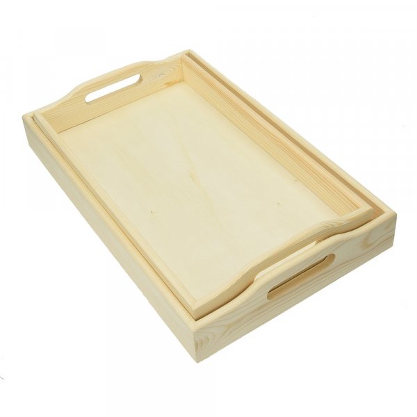 Puinen tarjotinsarja 42,5 x 26,5 x 7 cm - ksittelemtn 2 osaa