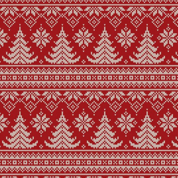 Kuviollinen trikoo 150 cm - joulukuuset neulottu punainen