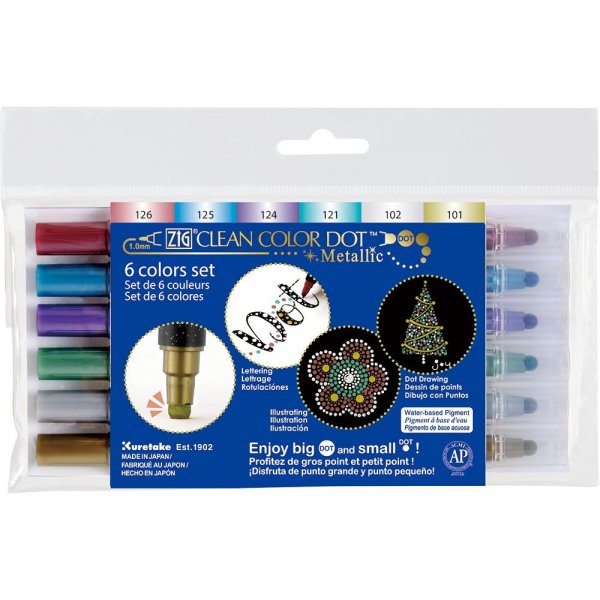 Pigmenttikynt ZIG Clean Color Dot Metallic - 6 kyn