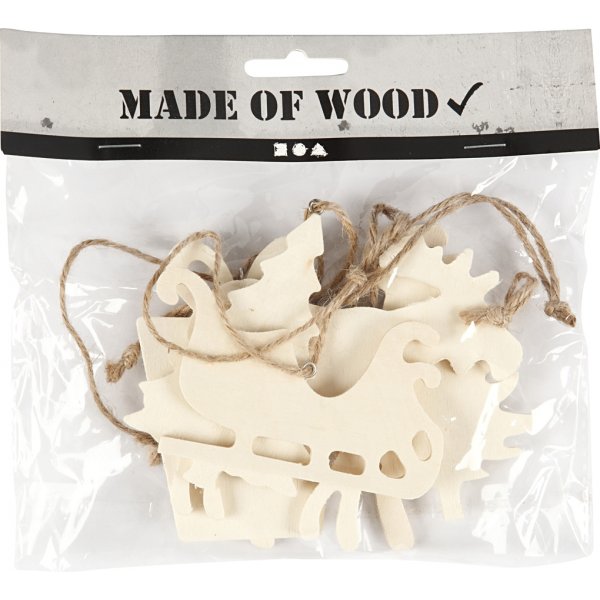 Jouluriipukset - poro ja reki - 6 kpl Jouluriipukset - poro ja reki - 6 kpl