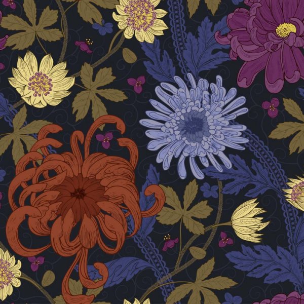 Kuviollinen Tricot 150 cm - Chrysanthemum