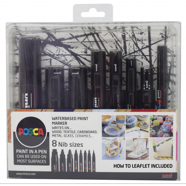 Posca 8 Nib Size - Musta setti 8 kpl