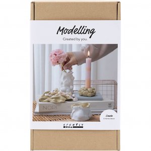 DIY-setti muovailuvakoista ja kynttil�njaloista, beige, norsunluunv�rinen ja luonnonvalkoinen, 4 kpl