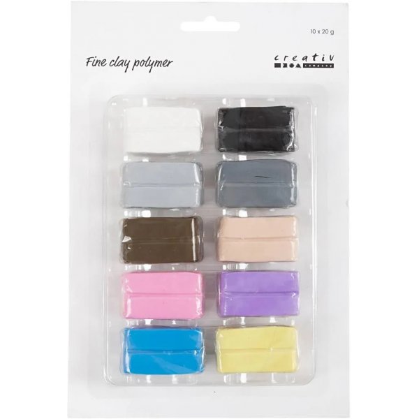 Hieno savipolymeeri, pastellivrit, 10x20 g