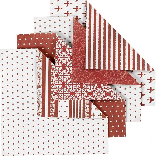 Origami-paperi - punainen/valkoinen - 10 x 10 cm - 50 arkkia