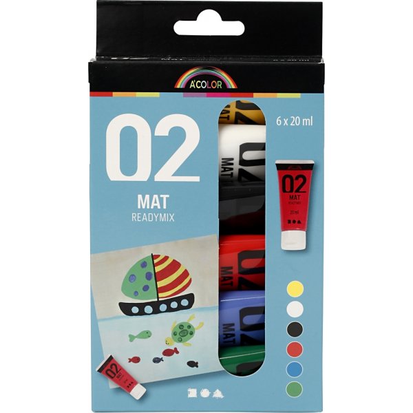 Koulumaali - Akryyli - vakiovrit - matta - 6 x 20 ml