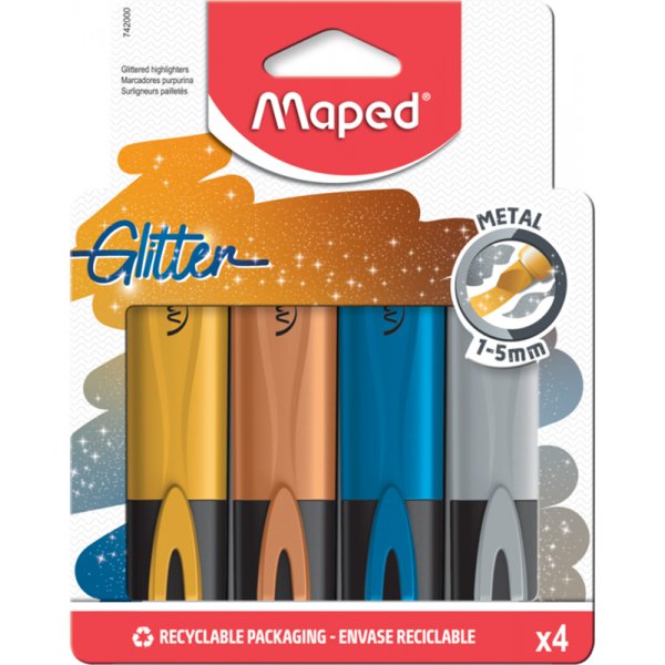 Highlighters - Maped - Pussi glitter metallia 4 kpl