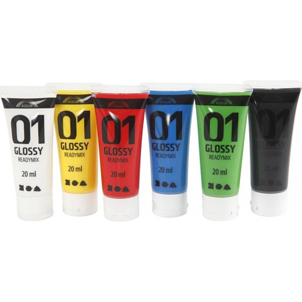 Koulumaali - Akryyli - vakiovrit - kiiltv - 6 x 20 ml