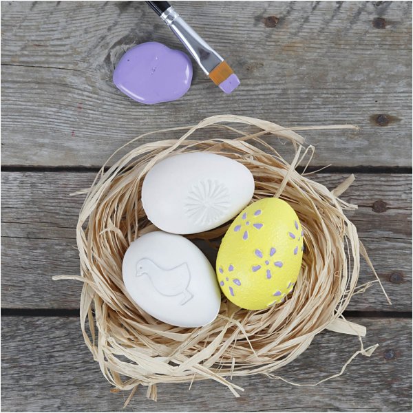 Muovinen muna - valkoinen - kohokuvio - 12 kpl