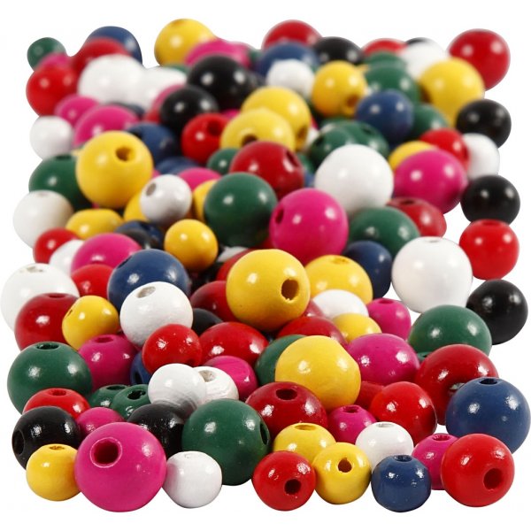 Puiset helmet - pyöreät - sekavärit - 400 ml Puiset helmet - pyöreät - sekavärit - 400 ml