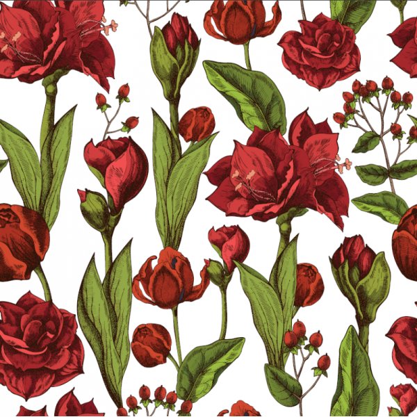 Kuviollinen jersey Amaryllis - valkoinen