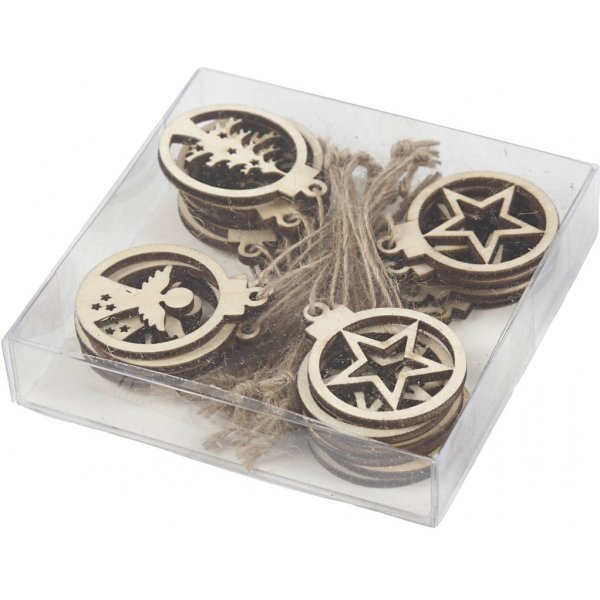 Puiset koristeet - jouluaiheinen - 24 kpl