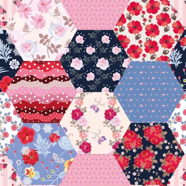 Kuviollinen Tricot 150 cm - Patchwork isoiti