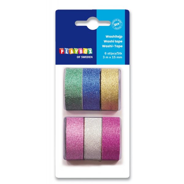 Washitape Plain Glitter 6 kpl