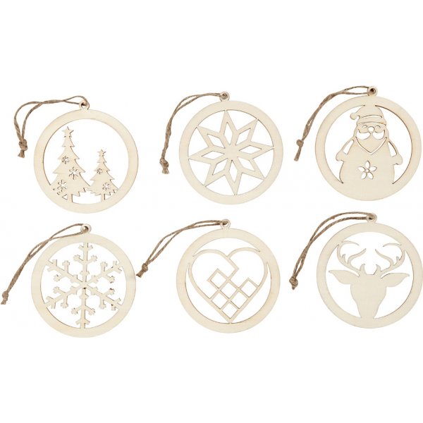 Joulukoristeet ripustusnauhalla - 8 cm - 6 kpl