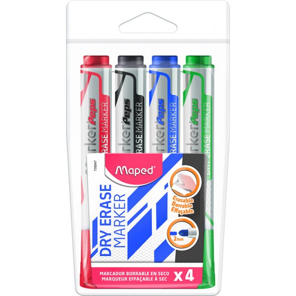 Valkotaulu kynsetti - Maped - Bullet 2mm 4 kpl
