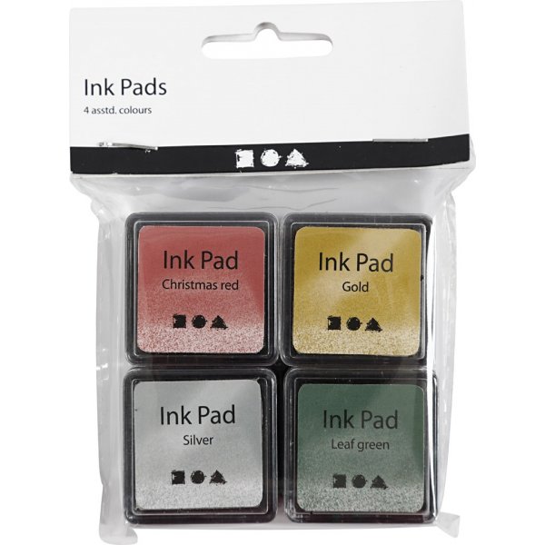 Leimatyyny 3,5 x 3,5 cm - kulta - lehtivihre - joulunpunainen - hopea - 4 kpl