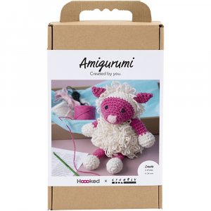Tee-se-itse amigurumi-lammassarja, pinkki ja luonnonvalkoinen - 1 pakkaus.