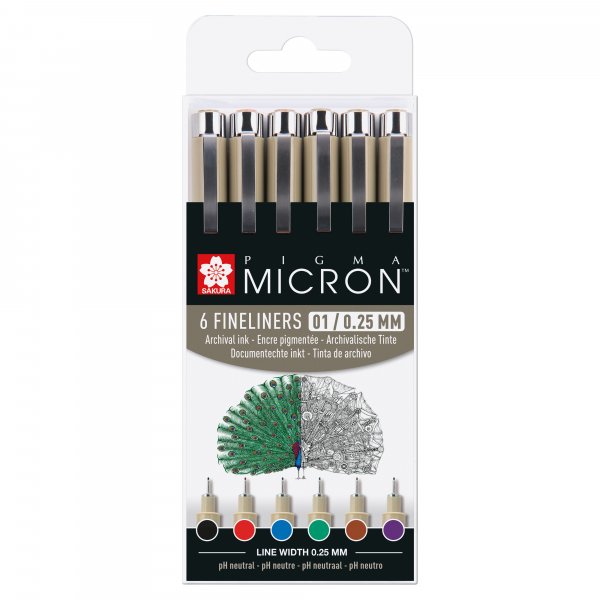 Fineliner Pigma Micron Set - 6 kyn (Basic 01)