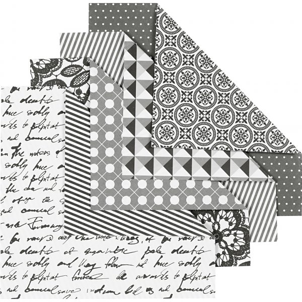 Origamipaperi - musta/valkoinen - 15 x 15 cm - 50 arkkia