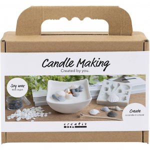 Mini DIY -kynttil�nvalosetti, simpukka-soijakynttil�, harmaa ja luonnonvalkoinen