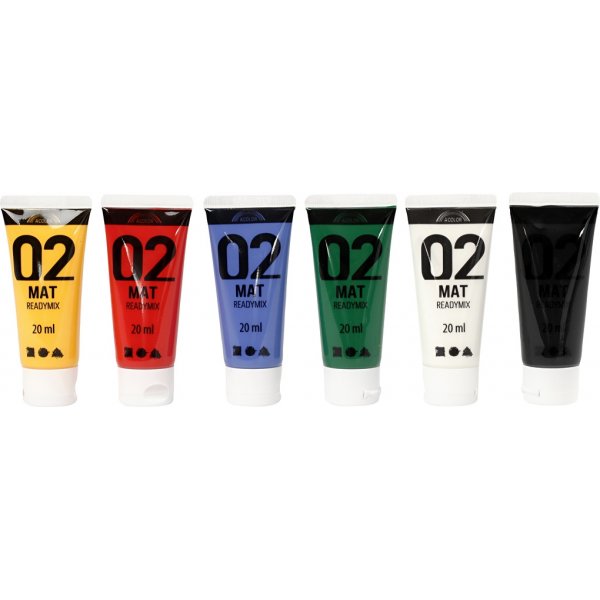 Koulumaali - Akryyli - vakiovrit - matta - 6 x 20 ml
