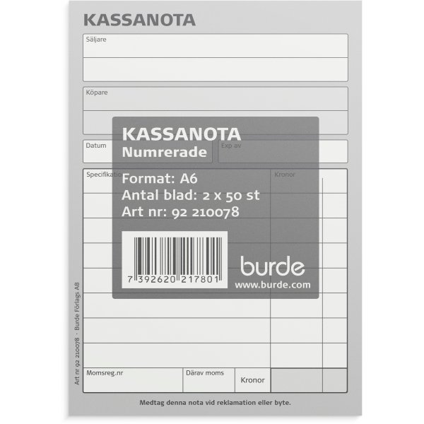 Kuitti - A6 numeroitu