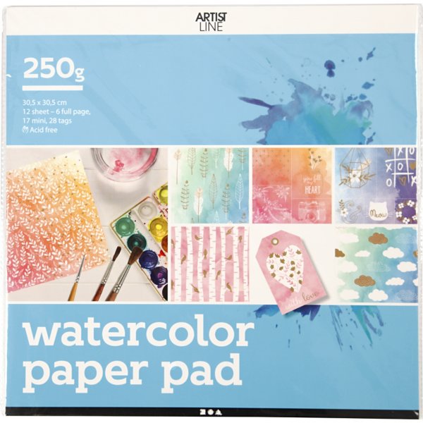 Vritystyyny akvarellille - valkoinen - 12 arkkia