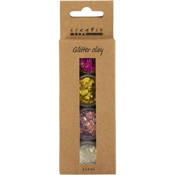 Glitter savi, sekavärejä 4x5 ml Glitter savi, sekavärejä 4x5 ml