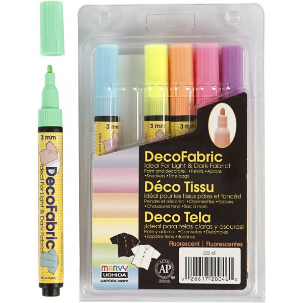 Deco tekstiilikynät - 3 mm - neonvärit - 6 kpl Deco tekstiilikynät - 3 mm - neonvärit - 6 kpl