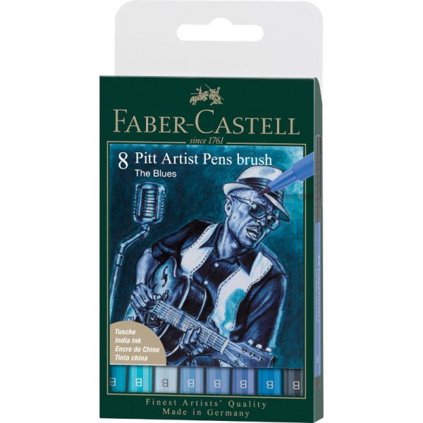 Piirustuskynsarja - Faber-Castell - Pitt Artist - Sininen - 8 kyn (5F)