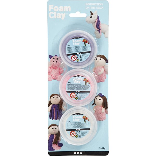 Foam Clay - pinkki - violetti - valkoinen - glitter, metallinen - 3 x 14 g