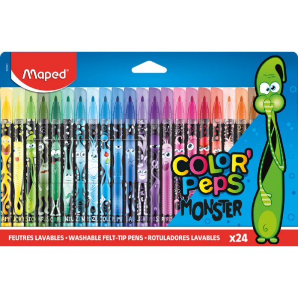 Kuitukynäsarja - Maped - Color'Peps "Long life" 24 pestävää lyijykynää hirviömotiivi