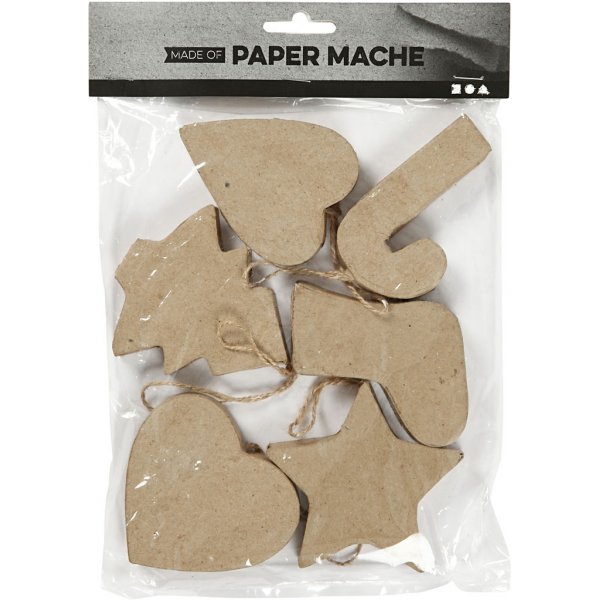 Joulukoristeet - paperimassa - 6 kpl Joulukoristeet - paperimassa - 6 kpl