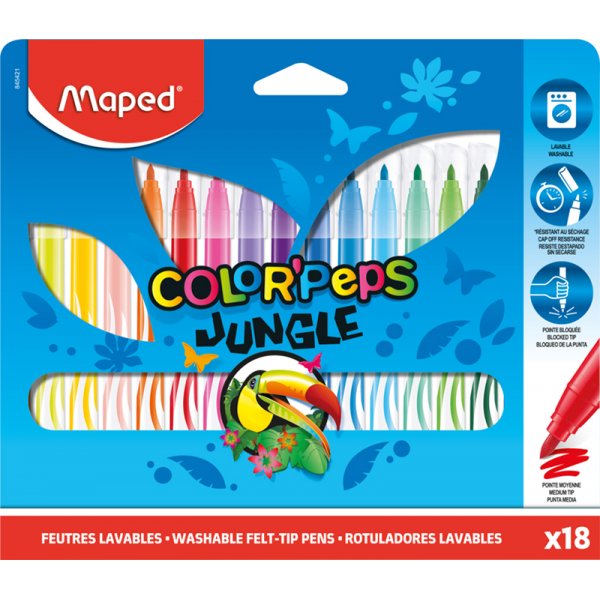 Kuitukynsetti - Maped - Color'Peps "Long life" 18 pestv viidakkoaiheista kyn