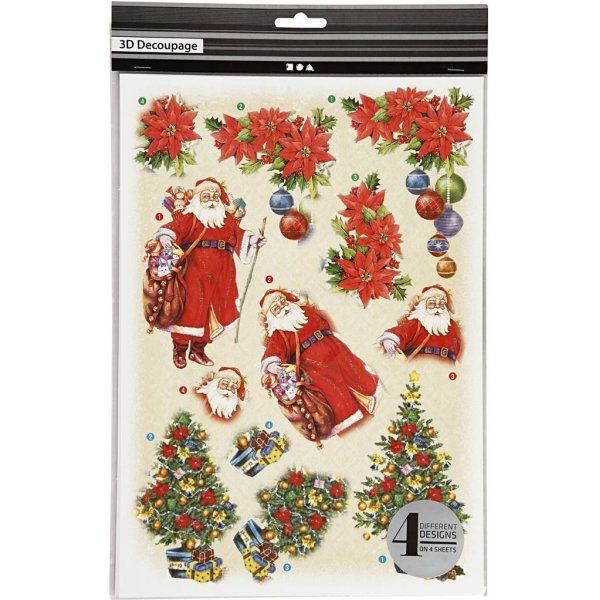 3D-aihe - Joulupukki ja jouluthdet - 4 arkkia
