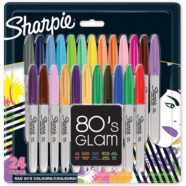 Kuitukynäsarja Sharpie - 80-luvun Glam pysyvät merkit - 24 pakkausta lajittelemattomia värejä Kuitukynäsarja Sharpie - 80-luvun Glam pysyvät merkit - 24 pakkausta lajittelemattomia värejä