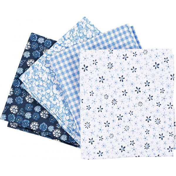Patchwork kangas - sininen - 4 kpl