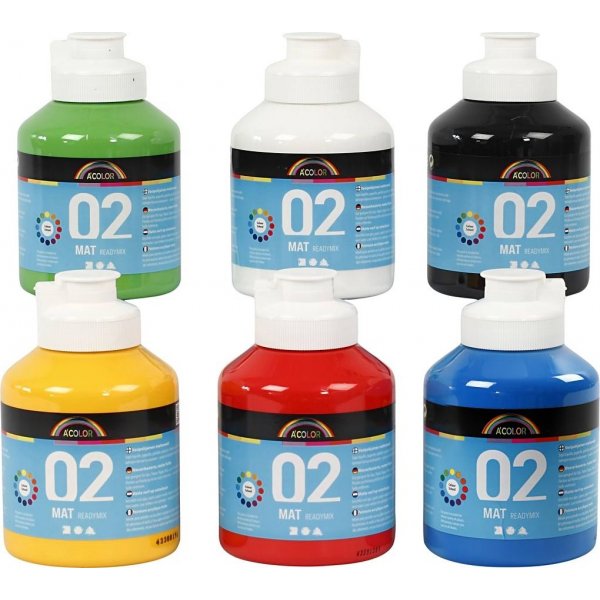 Koulumaali - Akryyli - perusvrit - matta - 6 x 500 ml