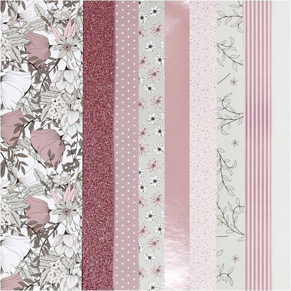 Vivi Gade -designpaperi lohkoissa - beige/pinkki - 24 arkkia