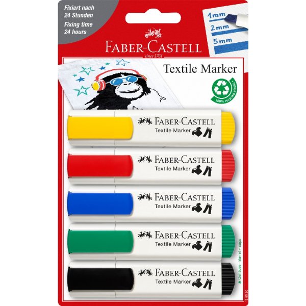 Tekstiilimerkit 5 vri - perusvrit
