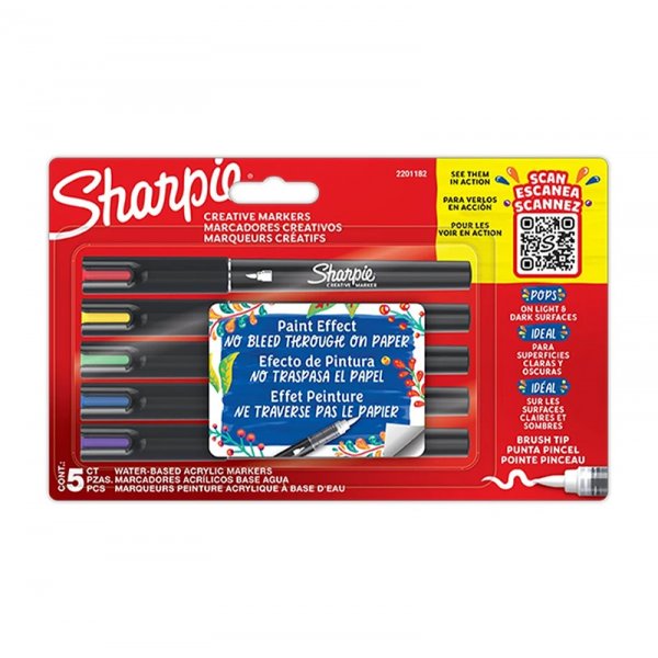 Sharpie AcrylicCreative Marker Brush - 5 kpl - Lajittelemattomat vrit