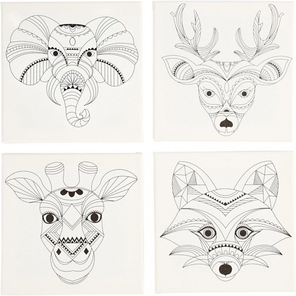 Kanvas painatuksella - valkoinen - eläimet - 4 kpl Kanvas painatuksella - valkoinen - eläimet - 4 kpl