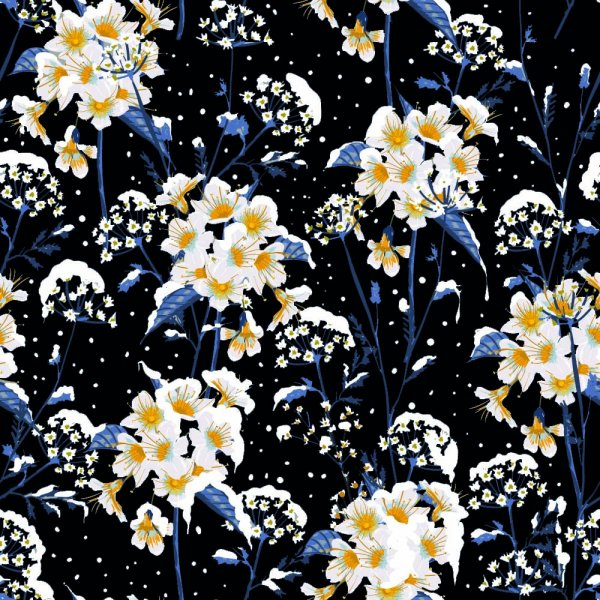 Kuviollinen Tricot 150 cm - Lumikukka musta