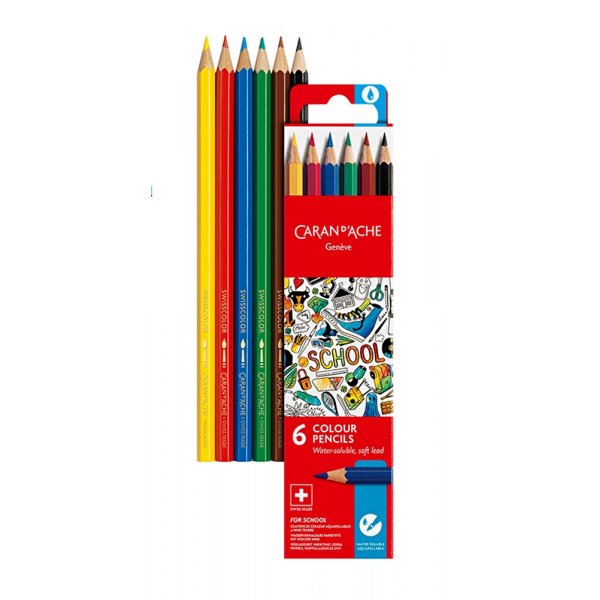 Koulusetti Caran d'Ache Vesiliukoiset vrikynt - 6 vri