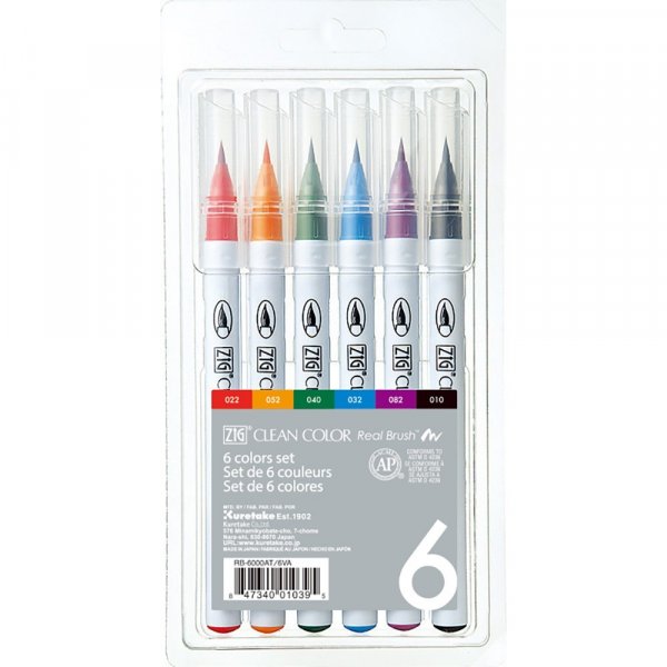 Harjakynät ZIG Clean Color Real Brush - 6 kynää
