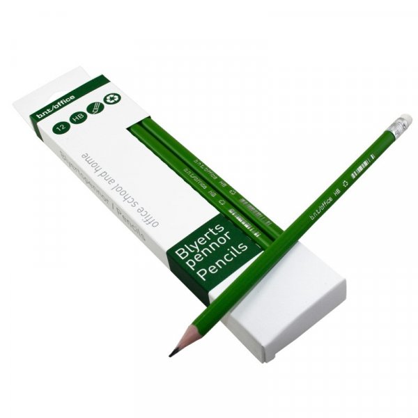 Lyijykyn pyyhekumilla HB Green - 12 kpl
